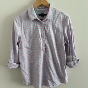 Tommy Hilfiger Striped popover blouse women's medium Blue/Pink